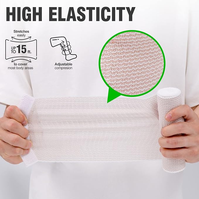6 Pack Elastic Bandage Wrap | 2" Medical Bandage Wrap with Hook-and-Loop Fasteners on Both Ends Compression Wrap for Wounds Latex Free Stretch Bandage for Foot Arm Hand Ankle Injury