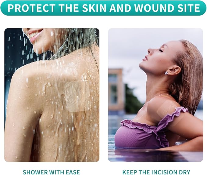 Dimora Waterproof Transparent Film Dressing, Large Clear Wound Bandages 6x8 inch 50 Pack, Post Surgical Skin Protector, Adhesive Medical Pad for Swimming,Showering,Tattoo Aftercare,IV Fixing