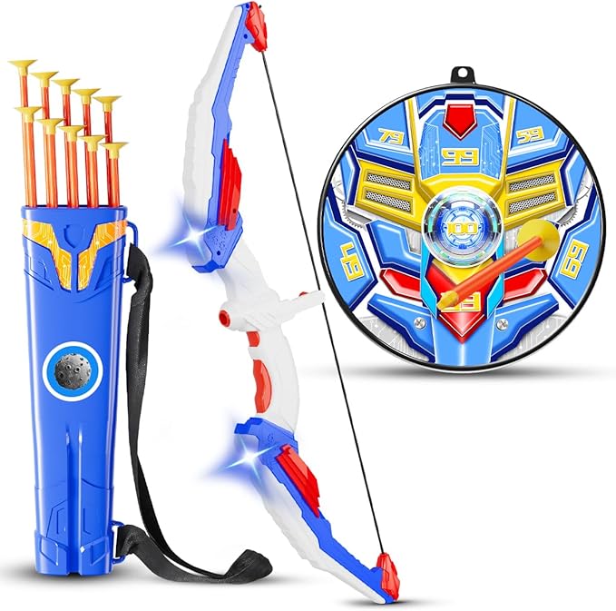 Kids Bow and Arrow Set, LED Light Up Archery Toy Set with 10 Suction Cup Arrows, 2 Target & Quiver, Indoor and Outdoor Toys Sport Gifts for Kids, Boys & Girls Ages 5 6 7 8 9 10 11 12