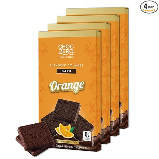 ChocZero Dark Chocolate Orange Squares, Vegan, Sugar Free, Gluten Free, Low Carb, 3.2 Ounce (Pack of 4)
