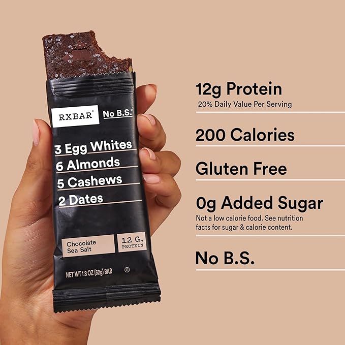 RXBAR Protein Bars, Protein Snack, Snack Bars, Chocolate Sea Salt, 18.3oz Box (10 Bars)