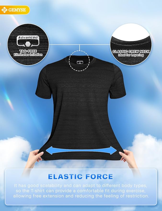 GEMYSE Men's Running Short Sleeve Shirt Sun Protection Quick Dry Moisture Wicking T-Shirts UPF 50+ for Workout