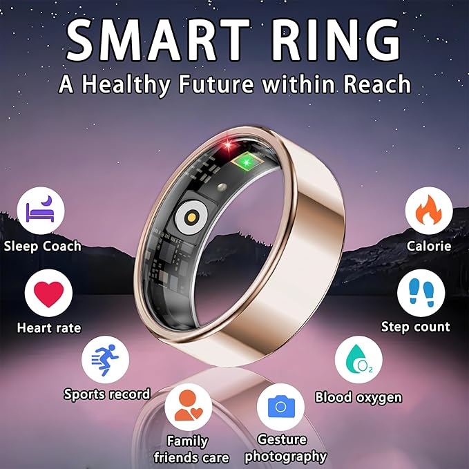 Smart Ring for Women Men, Sleep Tracker Ring, Waterproof Fitness Tracker Health Rings with Heart Rate Monitoring,Blood Oxygen,Stress Distance Calories Steps Tracking,No Subscription Fee(Rose Gold,#10)