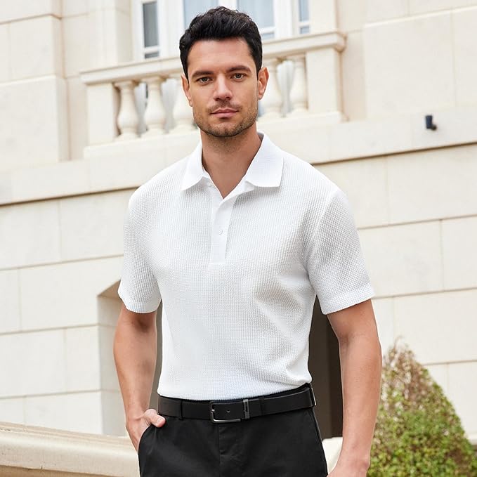 WARHORSEE Golf Polo Shirts for Men Short Sleeve Wrinkle Free 4 Way Stretch Moisture Wicking Performance Collared Tshirts