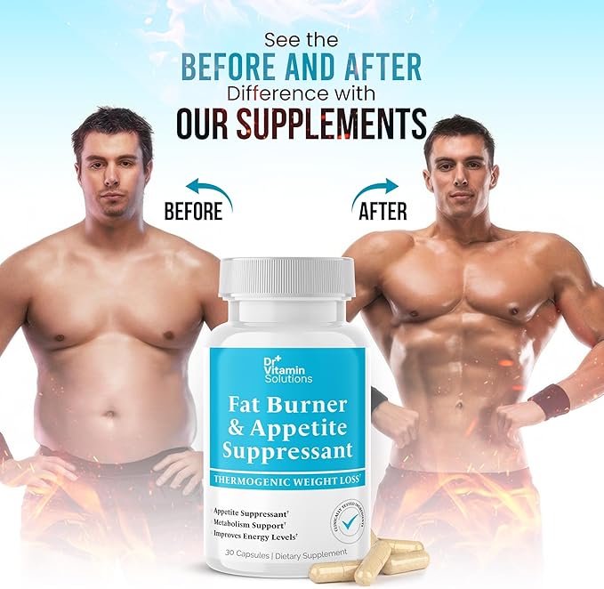 DR VITAMIN SOLUTIONS Fat Burner for Women & Men - Appetite Suppressant for Weight Loss - Pills w/Metabolism Booster Thermogenic Weight Loss Supplement - Chromium, Caffeine & Green Tea - 30 Ct.
