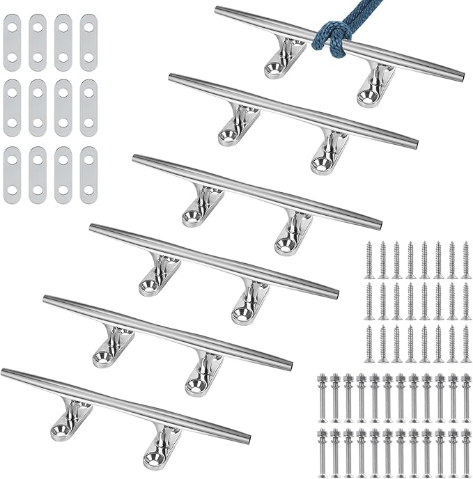 Boat Cleat 6 Inch 316 Stainless Steel, Dock Cleat 8 Inch Heavy Duty Open Base Include Screws, Boat Dock Cleats 10 Inch with Backing Plate for Boats, Kayak, Marine, Deck and Decor(2,4,6 Pack)