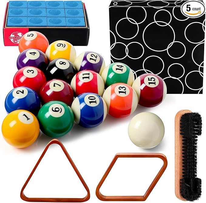 31 Pcs Billiard Accessory Kit Billiard Pool Table Balls with Triangle and Diamond Ball Holder Cue Chalks Pool Table Brush Set