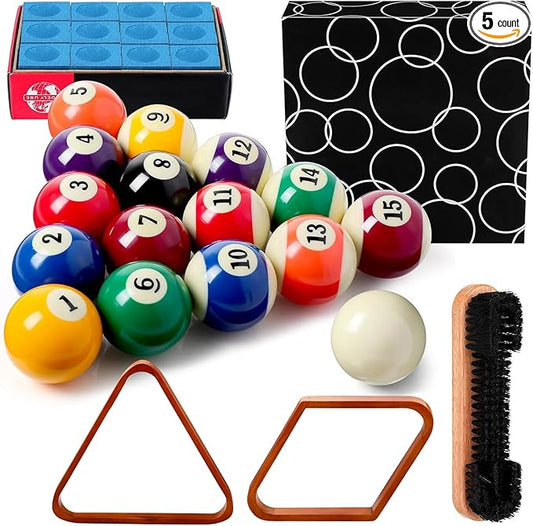 31 Pcs Billiard Accessory Kit Billiard Pool Table Balls with Triangle and Diamond Ball Holder Cue Chalks Pool Table Brush Set