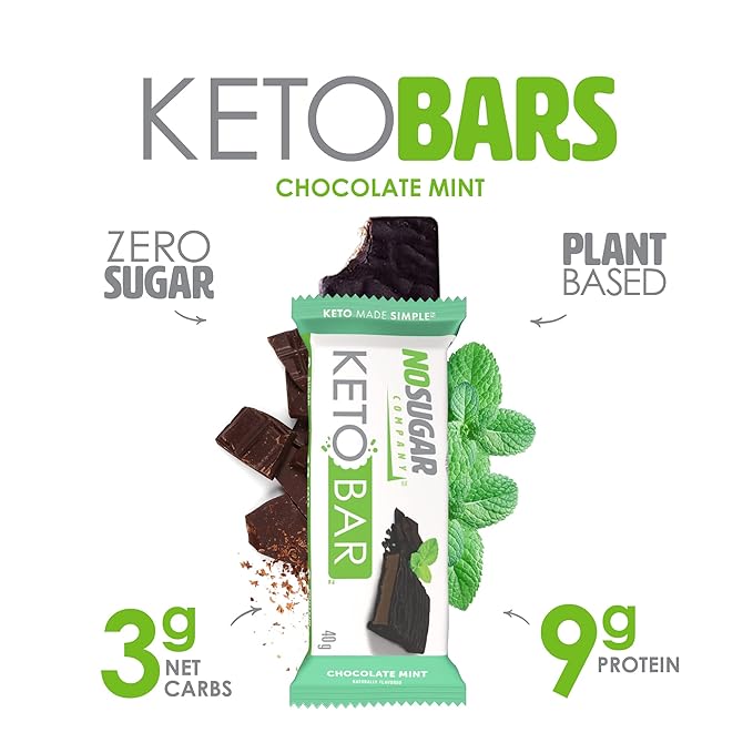 No Sugar Keto Bar Snack - Low Carb No Sugar Keto Snack Food with Keto Friendly Macros (24 x 1.41oz Bars, Chocolate Mint)