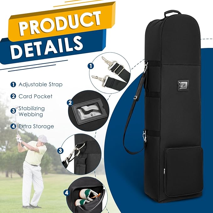 Golf Travel Bags for Airlines with Adjustable Support Rod and Detachable Shoulder Straps, Soft Foldable Golf Club Travel Covers, 900D Heavy Duty Oxford