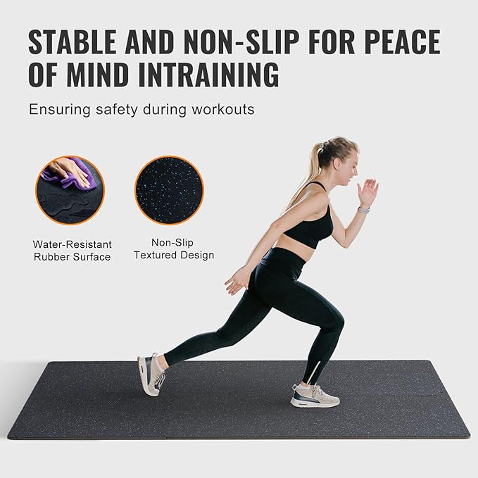 VEVOR 0.56 Inch Thick Gym Floor Tiles, 25 Tiles Rubber Top with EVA Foam, 25" x 25" Gym Flooring Workout Mats with 100sq.ft Coverage, Interlocking Puzzle Gym Mats for Gym, Home, Garage, Black & Blue