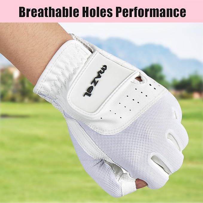 MAZEL Women's Fingerless Golf Gloves One Pair Open-Finger Design,Breathable Hot Wet Weather Sweat-Absorbing,Fit Size S M L XL