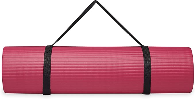 Gaiam Essentials Thick Yoga Mat Fitness & Exercise Mat with Easy-Cinch Yoga Mat Carrier Strap, 72"L x 24"W x 2/5 Inch Thick