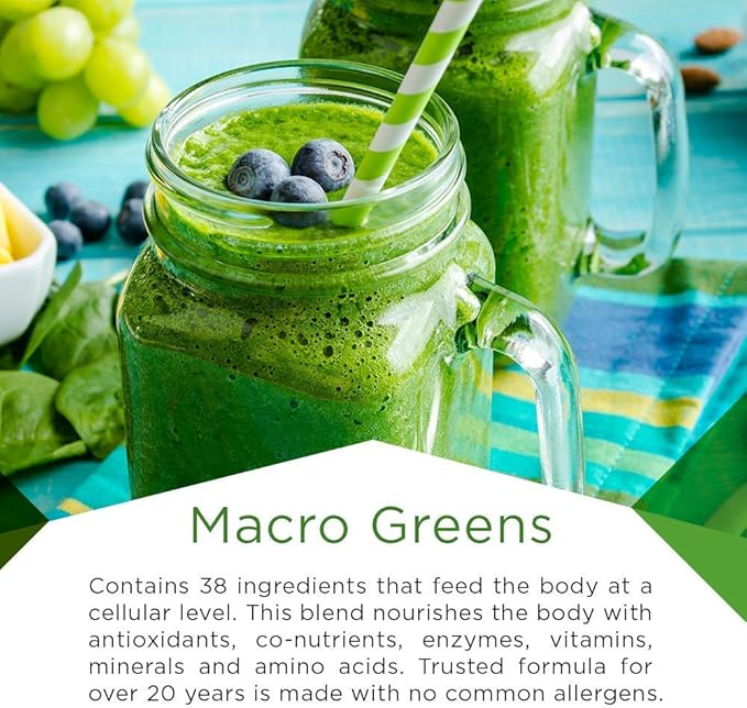 MacroLife Naturals Macro Greens Powder 38 Superfood Probiotic Antioxidant Enzyme & Herbal Supplement Immunity Energy Cleanse - Non-GMO Vegan Gluten-Free Dairy-Free - 60 Servings