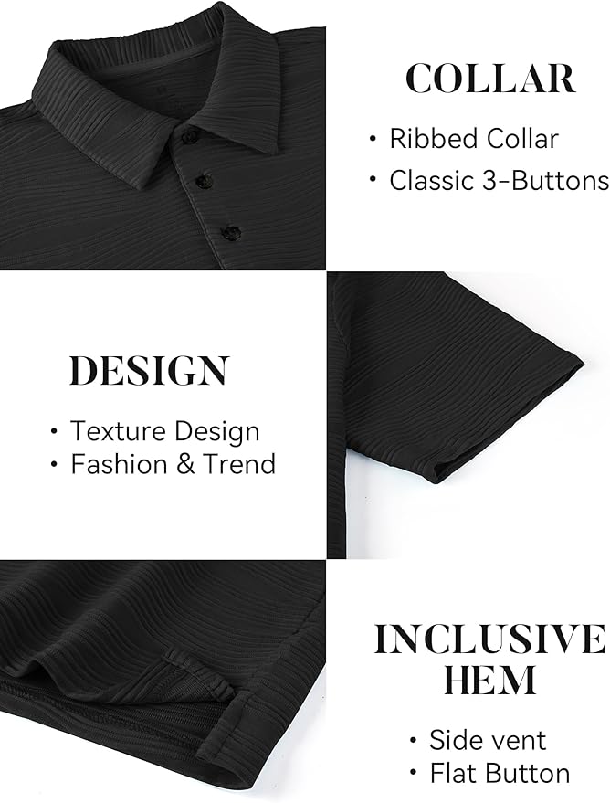 Esabel.C Golf Shirts for Men Dry Fit Performance Short Sleeve Print Moisture Wicking Collared Shirt