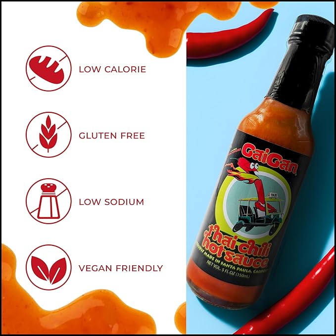 GaiGan - Tom Yum Hot Sauce/Soup Mix & Pineapple Thai Chili Combo Set, Low-Calorie All-Natural Vegan Condiments, Gluten Free with Low Sodium & No Preservatives, 2 Hot Sauce Bottles (150 mL) per Pack