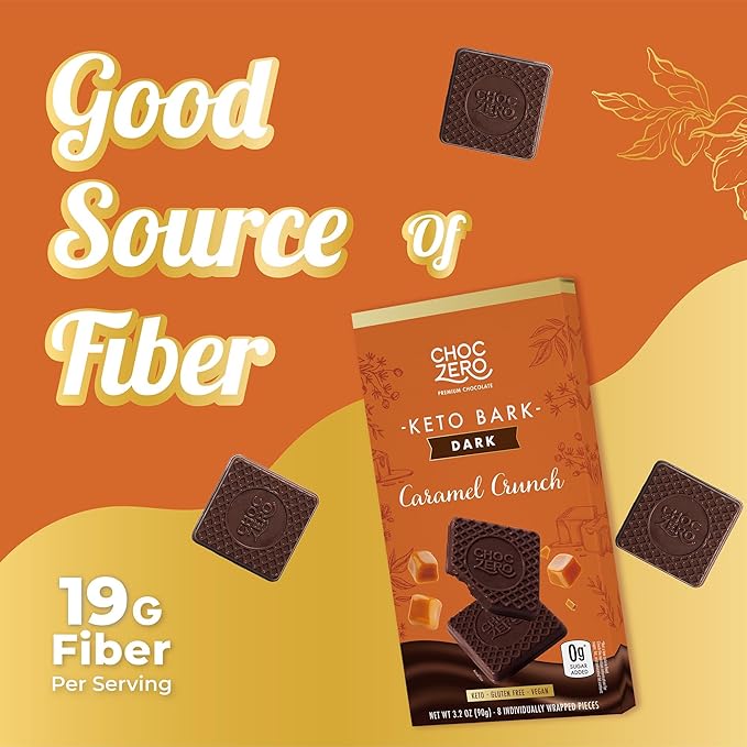 ChocZero Vegan Caramel Crunch Keto Bark, Dark Chocolate Candy Bar with Caramel, Dairy Free, Sugar Free, Gluten Free, 3.2 Ounce (Pack of 4)