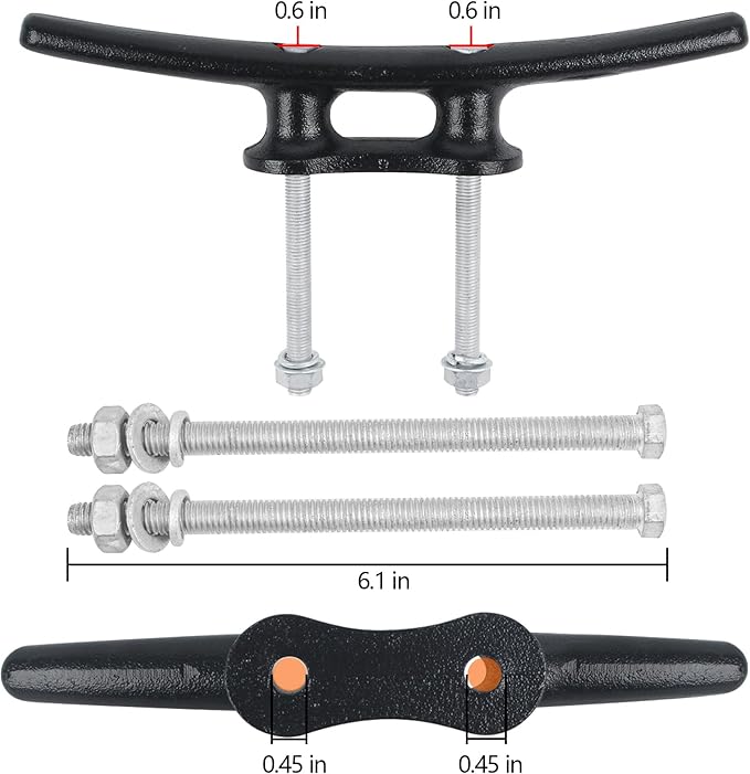 Dock Cleats 6/8/10 inch With Hardware,Electrophoretic Coated Black Boat Cleat Dock Boat Cleats,Rope Cleat Boat Dock Cleats Ideal for Boat Docks, Decks, Piers for Tying up Boats (2,4,6,8,12 Pack)