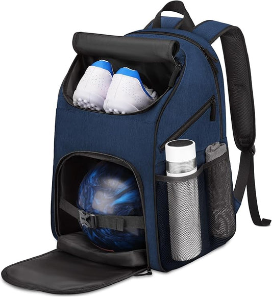 Bosynoy Bowling Backpack, Bowling Ball Bag Totes for Single Ball with Shoe Compartment & Foam Padded, Fits Shoes Up to US Mens Size 16, Grey