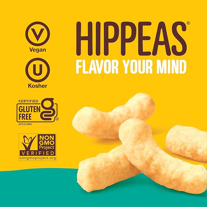 Hippeas Chickpea Puffs, Groovy White Cheddar, 4 Ounce (Pack of 6), 4g Protein, 3g Fiber, Vegan, Gluten-Free, Crunchy, Plant Protein Snacks