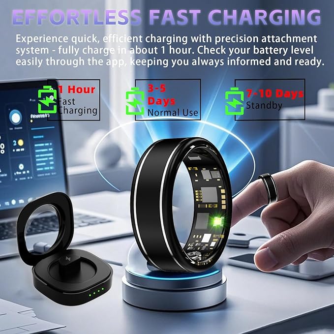 Activity Tracker Ring for Men – Fitness Tracker Ring with Heart Rate, SpO2, Blood Pressure, Sleep Monitoring, Step & Calorie Counter, 5ATM Waterproof, No Subscription Fee (Black 8)