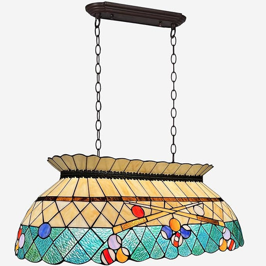 Capulina Tiffany Pool Table Light Pendant Light Fixture 3 Light Amber Green Style Stained Glass Chandelier for Billiard Room Kitchen Island Dining Room