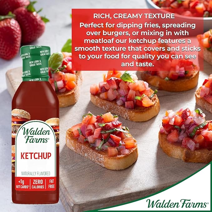 Walden Farms Ketchup – Zero Calorie, Sugar Free, Keto & No Carb Classic Tomato Condiment for Burgers, Fries & More – 12 oz Bottle