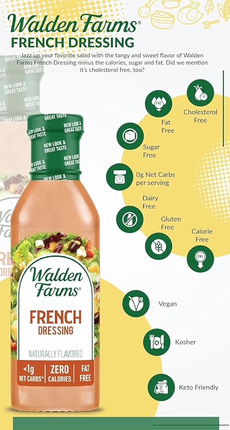 Walden Farms French Dressing – Calorie-Free, Gluten-Free, Low Carb, Keto-Friendly, Sugar-Free, Fat-Free, Dairy-Free Sweet & Tangy French Flavor – 12 oz Bottle