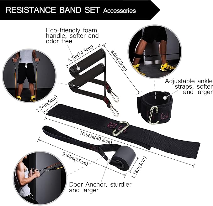 TheFitLife Resistance Bands with Handles - Designed for American Body Types, Exercise Workout Tubes for Men, Women, Includes Large Handles, Ankle Straps, Door Anchor, Fitness Levels