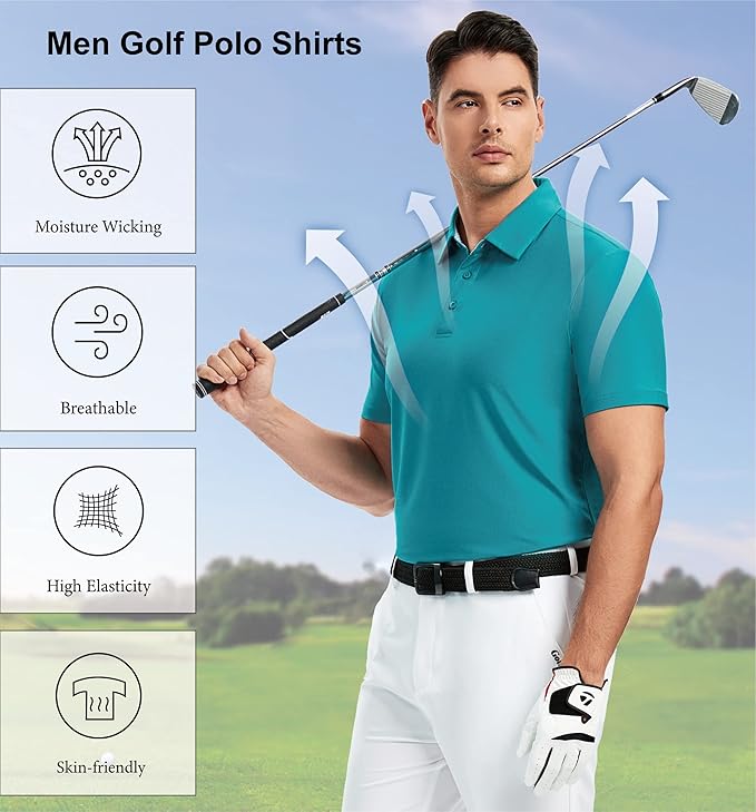 WARHORSEE Golf Polo Shirts for Men Short Sleeve Wrinkle Free 4 Way Stretch Moisture Wicking Performance Collared Tshirts