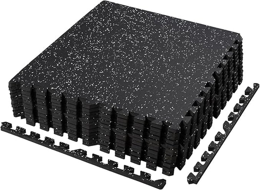 0.5" Thick Gym Flooring for Home Gym, RAINHOL 48 Sq Ft 12 Tiles EVA Foam with Rubber Top Exercise Equipment Mat, Interlocking Puzzle Workout Floor Mats for Garage, 24x24 inch