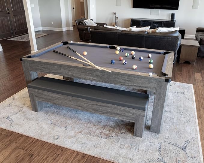 Rocky Mountain Nights 7ft Pool Table with Benches and Dining Top