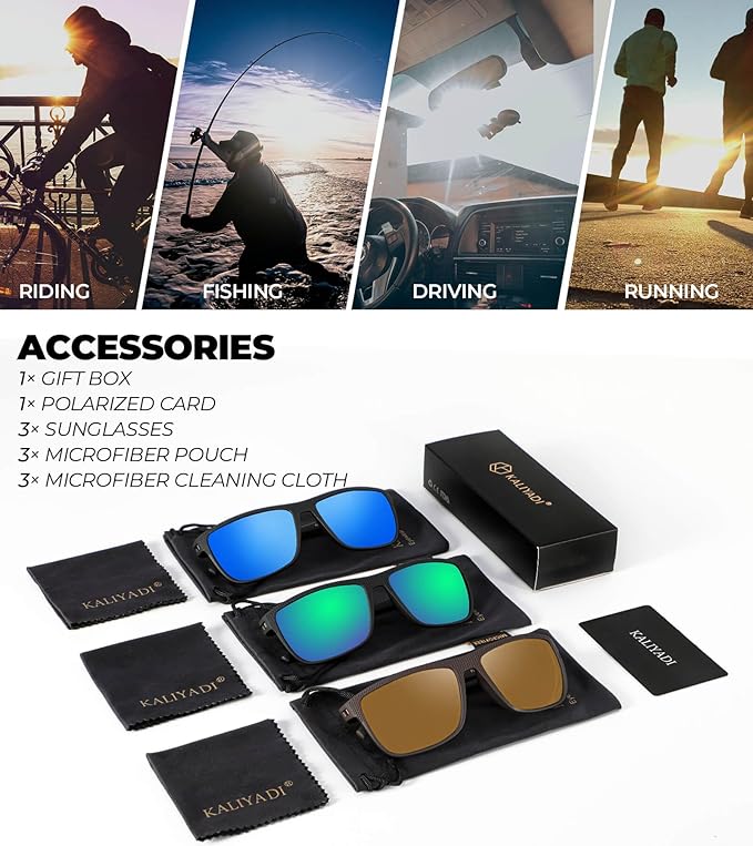 KALIYADI Polarized Sunglasses for Men, Lightweight Sun Glasses with UV Protection for Driving Fishing Golf