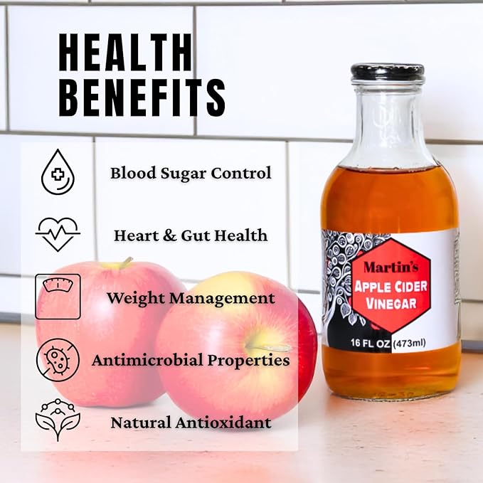 Slide Ridge Martin's Honey Apple Cider Vinegar | Crispy & Sweet | Wellness, Kitchen, & Household Staple | 16 oz (Pack of 2)