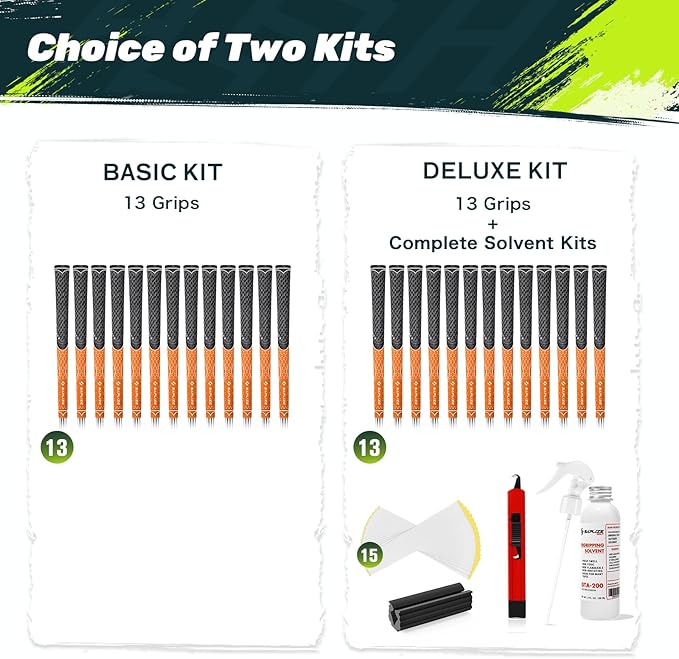 SAPLIZE Hybrid Golf Grips (CL07) - Set of 13, Innovative Design, Cross Corded Rubber Technology, Options of 8 Colors, Standard/Midsize, Basic/Deluxe Kit for Choice, Multicompound Golf Club Grips
