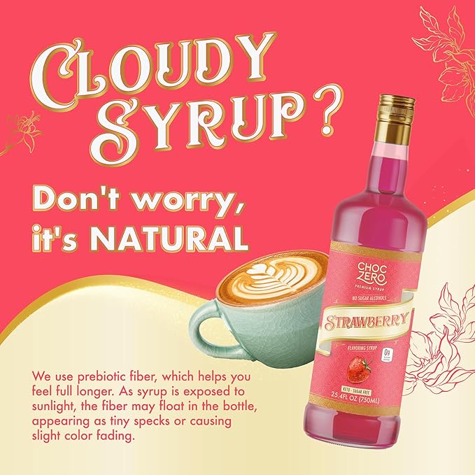 ChocZero Flavoring Syrup, Strawberry Flavor, Sugar Free Syrup for Drinks, Keto Friendly, 25.4 Fluid Ounces