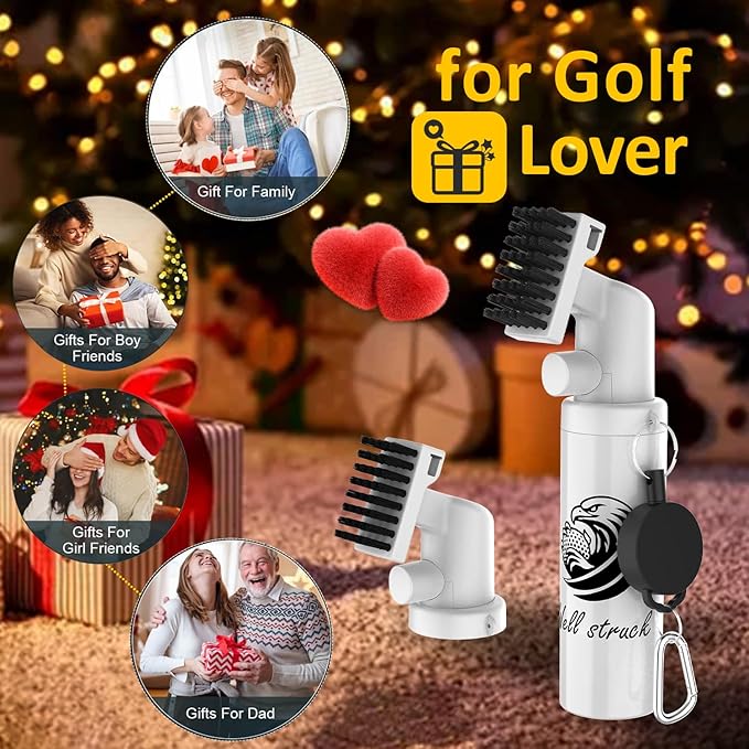 Pro Golf Club Cleaner - 4oz Water Bottle with Groove Cleaner and Retainer Clip, Durable Nylon Bristles for Easy Cleaning, Ergonomic Button Design, Golf Gifts for Men & Essential Accessories