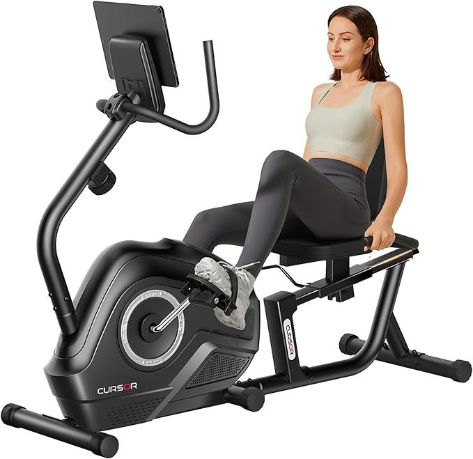 CURSOR FITNESS Recumbent Exercise Bike, Stationary Bikes for Home with Adjustable Seat, 16-Level Magnetic Resistance Recumbent Exercise Bike for Home Gym Cardio Workout Training