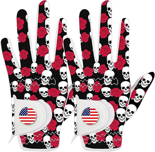 FINGER TEN Golf Gloves Men Right Handed Golfer Left Hand with Ball Marker 2 Pack Leather Breathable Comfortable Weathersof Grip Size Small Medium ML Large XL