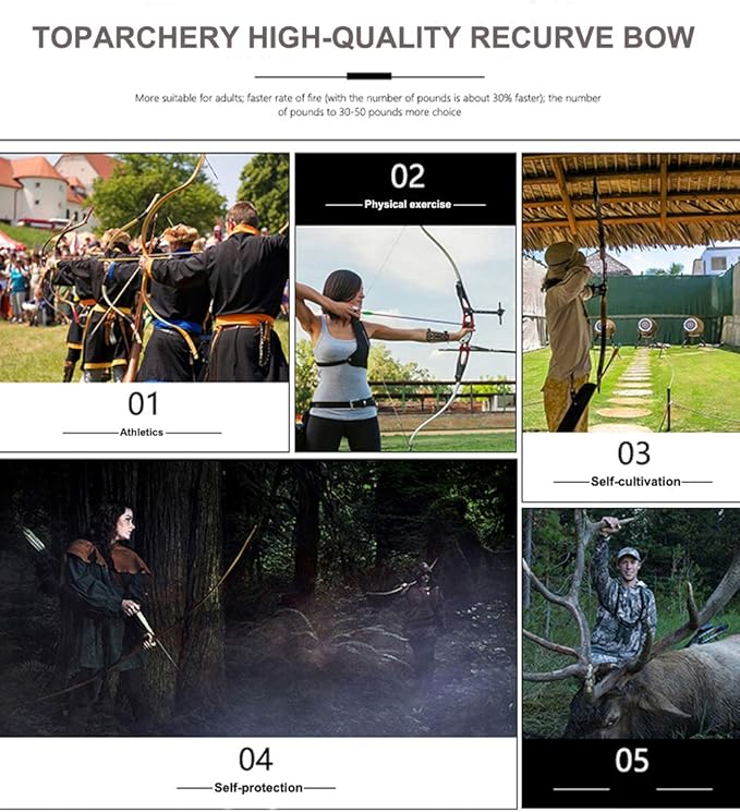 TOPARCHERY Archery 56" Takedown Hunting Recurve Bow Metal Riser Right Hand Black Longbow