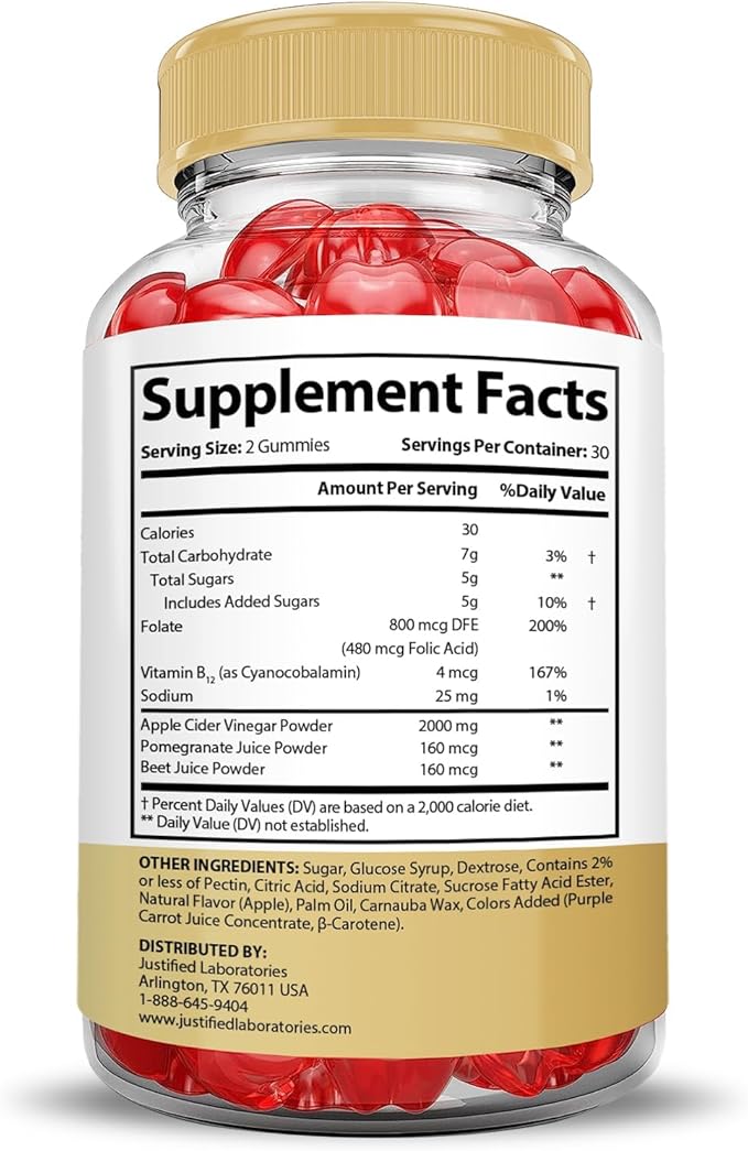 Justified Laboratories Speedy Keto ACV Gummies Extreme 2000MG Speedy Keto Gummies Advanced Formula Apple Cider Vinegar with Pomegranate Beet Juice Powder B12 Vegan Non GMO 60 Gummys