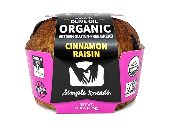 Simple Kneads Gluten-Free Cinnamon Raisin Bread 3 Pack – Swirly Cinnamon Raisin Sourdough – Organic, Top 9 Allergen-Free, Artisan-Style Loaves-Extra Virgin Olive Oil
