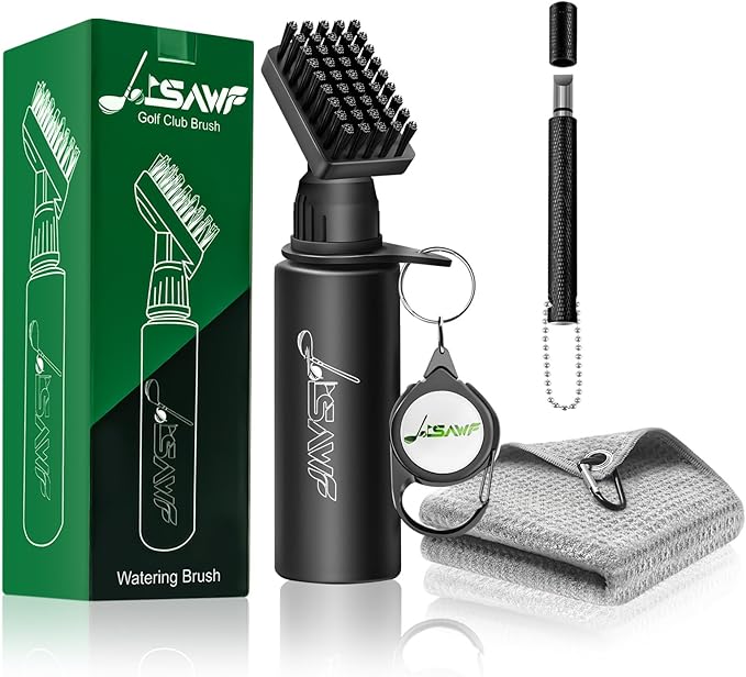 JOISAWF Golf Club Cleaner Brush with Water - 7.5” Pro Golf Groove Cleaner, Leak-Proof Design, 4 Oz Water Bottle & Retainer Clip - Essential Golf Accessories for Men & Women