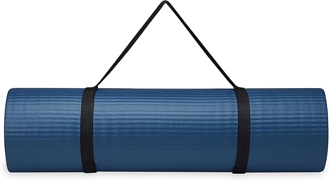 Gaiam Essentials Thick Yoga Mat Fitness & Exercise Mat with Easy-Cinch Yoga Mat Carrier Strap, 72"L x 24"W x 2/5 Inch Thick