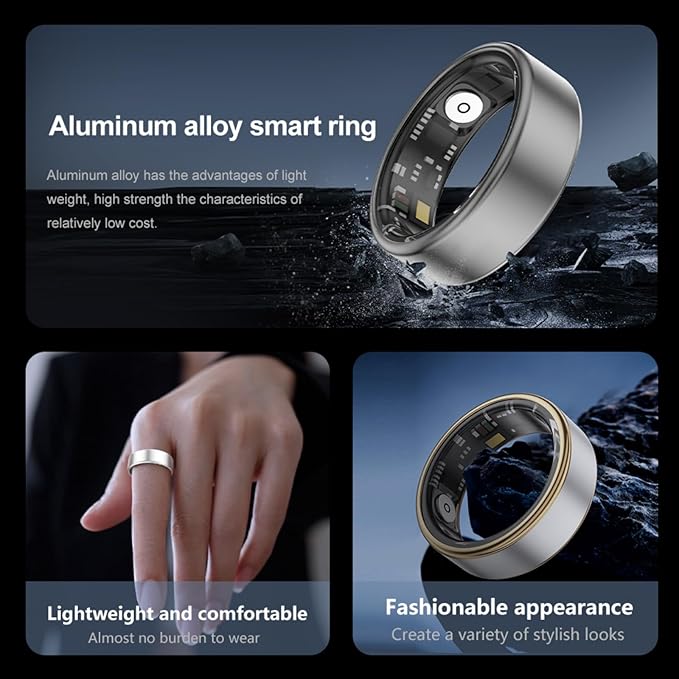 Smart Ring Health Fitness Tracker, Size First with Sizing Kit, Activity & Sleep Tracker/Stress/Heart Rate Monitor, Waterproof Smart Ring for Men/Women, No App Subscription (Golden, 9)