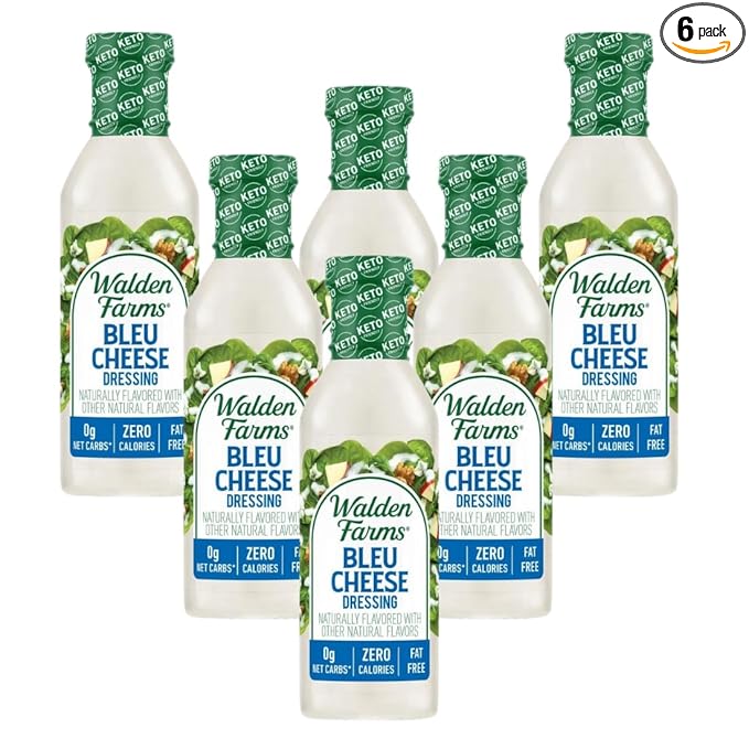 Walden Farms Bleu Cheese Dressing - Calorie-Free, Gluten-Free, Low Carb, Keto-Friendly, Sugar-Free, Rich Bleu Cheese Flavor, (12 oz Bottle x 6)