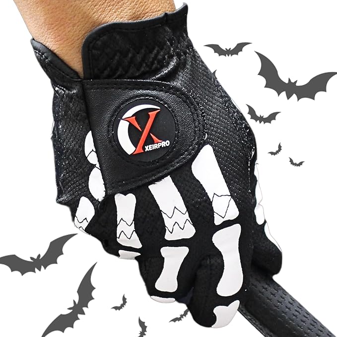 Skeleton Golf Gloves for Men 2 Pack – 100% AAA Synthetic Tacky Leather - Spooky & Funny Golf Gloves for Men – Tacky & Cool Golf Glove - Perfect for Summer & Fall Golfing
