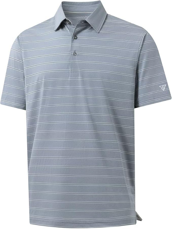 M MAELREG Golf Shirts for Men Moisture Wicking Striped Polo Performance Dry Fit Business Sports Mens Polo Shirts Short Sleeve