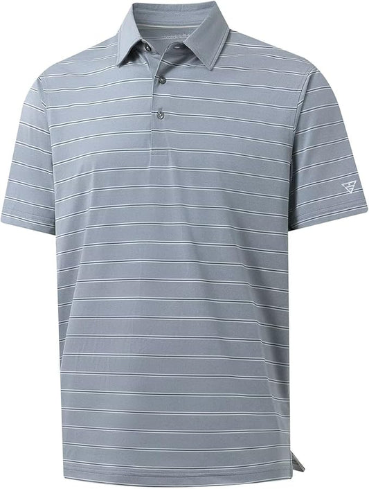 M MAELREG Golf Shirts for Men Moisture Wicking Striped Polo Performance Dry Fit Business Sports Mens Polo Shirts Short Sleeve