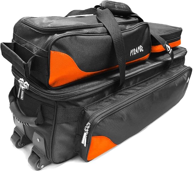 Pyramid Path Triple Tote Roller Plus Bowling Bag with Detachable Shoe Bag (Fits US Mens Size 15), Accessory and Side Pocket, Lightweight Travel Design